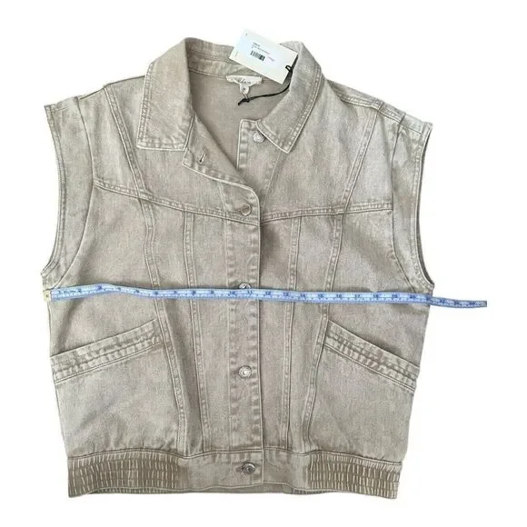 NWT Elan Joy Vest Tan Wash Button Down Denim with Pockets Sz Med - Picture 13 of 14